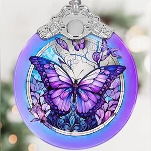 Purple Butterfly Stained Glass Ornament